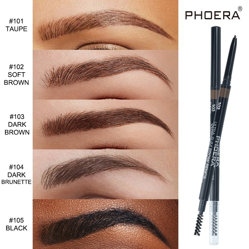 PHOERA 5 Color Natural Long Lasting Not Blooming Double Ended Eyebrow Pencil Waterproof Sweatproof No Fading Eyebrow Pen Makeup