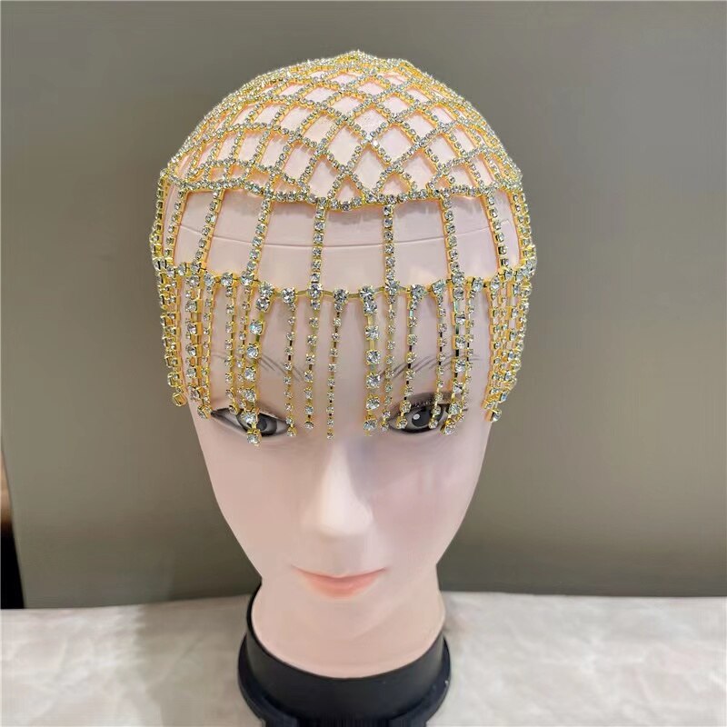 2021 Hollow Rhinestone Mesh Headpiece Wedding Head Chain Jewelry for Women Luxury Crystal Headband Head Cap Hat Hair Accessories