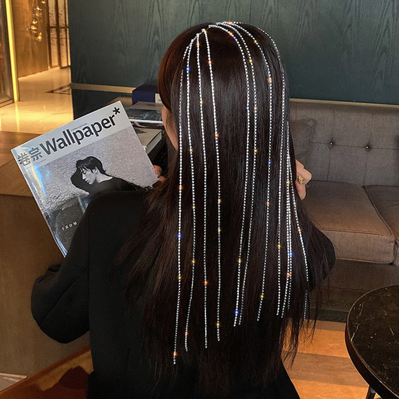 New Full Rhinestone Headband for Hair Women Long Tassel Crystal Headband Hair Accessories Wedding Accessories Hair Jewelry