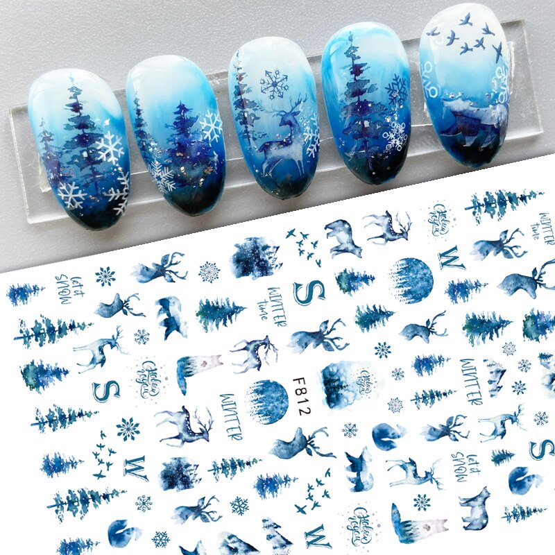 Merry Christmas Nail Art Sticker 3D Sliders Deer Santa Claus Decals New Year Nails Decorations Stickers For Manicure Accessories