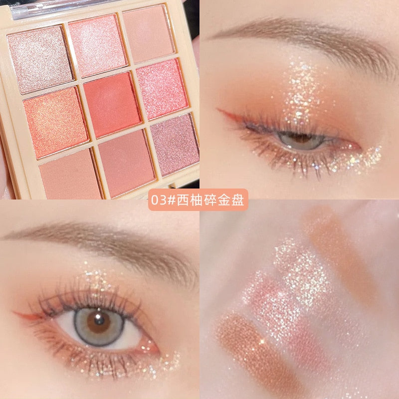 New Glitter Nine-color Eyeshadow Palette Pearly Matte Milk Tea Eye Shadow Broken Gold Plate Waterproof Powder Matte Cosmetic