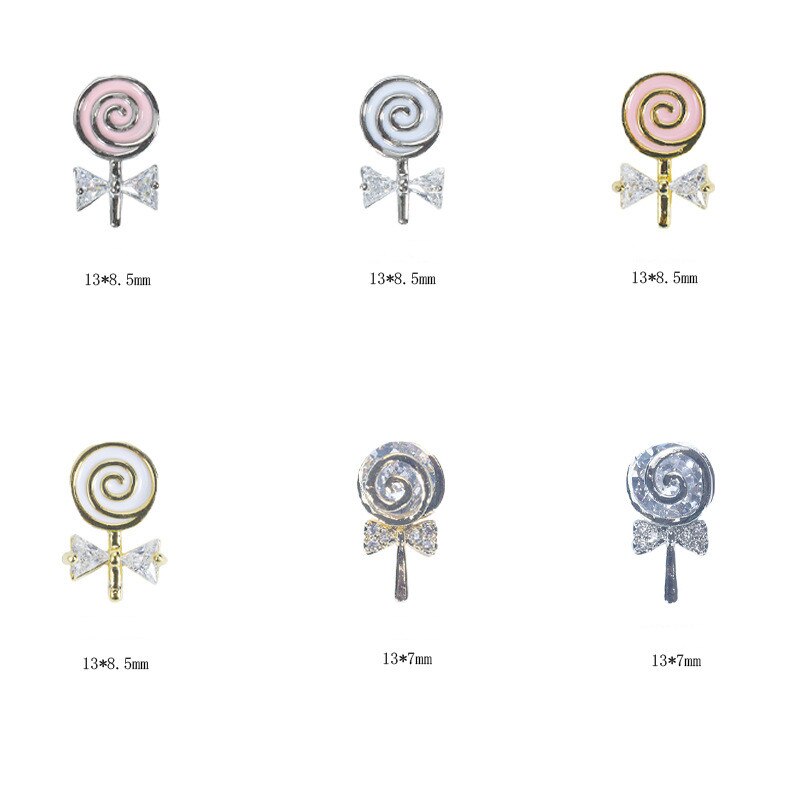 Zircon Lollipop Shape Nail Charm,20PC Luxury Cute Lolly Inlaid Zircon+Alloy Crystal Decoration 8.5*13mm  For NAILS DIY Accessory