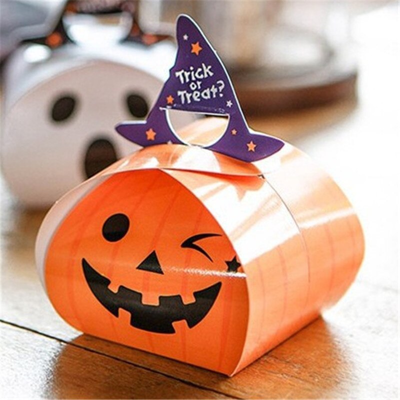 10pcs Portable Halloween Candy Boxes Horror Ghost Pumpkin Gift Packaging Box Halloween Party Decoration for Home Favor Paper Bag