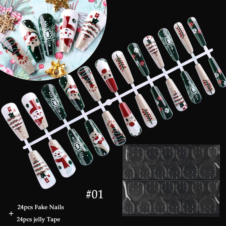 24pcs Artificial Nails Christmas Halloween Nail Design Fingernails Fake Snowflake Press On Nails Tips Nail Accessories SA1934