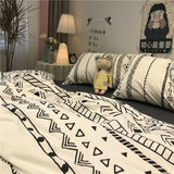 NEW 100% Cotton Geometric Fringe Pattern Abstract Four-Piece Set Morden Bed Duvet Cover Bedsheet Pillow Cases Bedding Sets