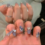 （Handmade Manicures）10 PCS Summer Ice Transparent Blue Love Heart Shell Fake Nail Sticker Finished Detachable Long T Section