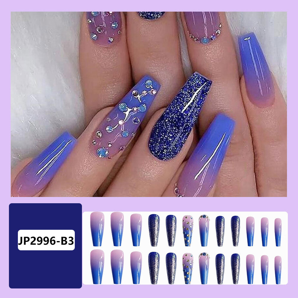 24Pcs Long Coffin False Nails Gold Glitter Sequins Designs Press On Full Cover Fake Nails Tips Wearable Manicure Art Accessories