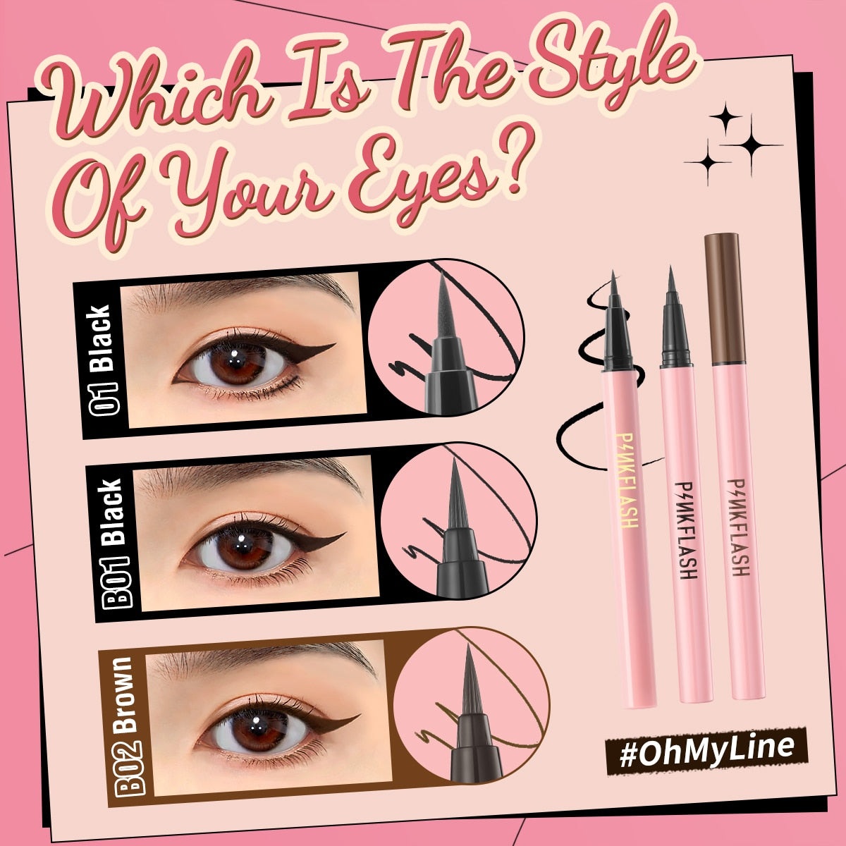 OhMyLine Black Liquid Eyeliner Waterproof Fast Dry Long Lasting Eye Liner Pencil Makeup Cosmetic Tools