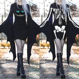 New Retro Gothic High Waist Black Dress Vintage Bat Sleeve Mini Dresses Goth Elegant Bandage Party Dress Halloween Costume
