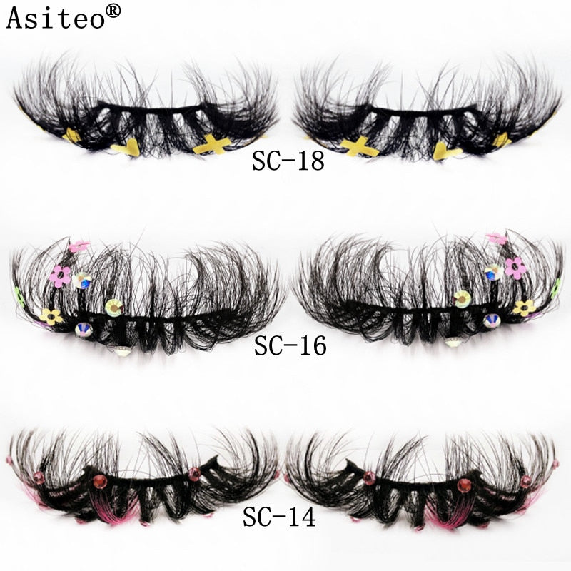 Asiteo Newest Colored False Lashes Rainbow Butterfly Glitter Diamond Sequins Eyelashes Princess 25MM Fluffy for Stage Halloween