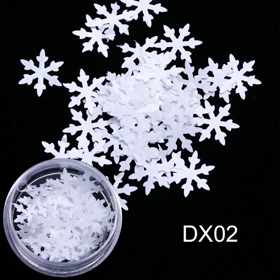 1 box White Snowflake 3D Nail Art Sequins Winter Christmas Snow Flakes Holographic Charms Polishing Gel Accessories SA1980