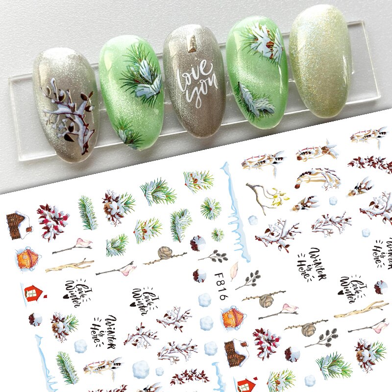 Merry Christmas Nail Art Sticker 3D Sliders Deer Santa Claus Decals New Year Nails Decorations Stickers For Manicure Accessories