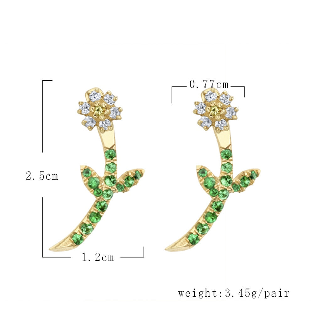 New Fashion Rainbow CZ Stud Earrings Flower Double Sided Earrings For Women Temperament Simple Statement Jewelry Studs