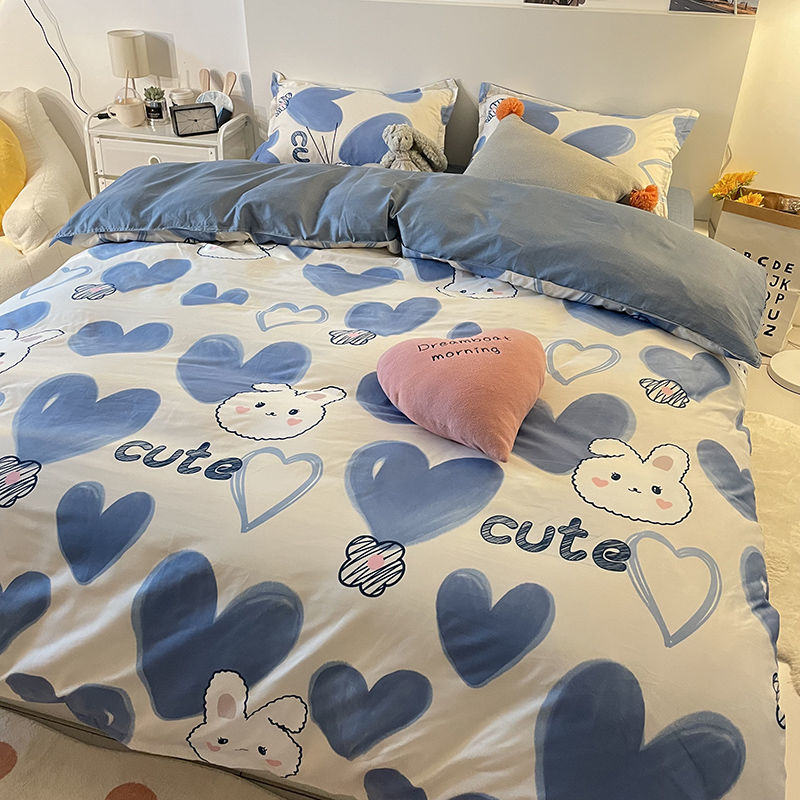 Rabbit Bedding Set Cute Sweetheart Spring Soft Flat Sheet Duvet Cover Pillowcase Single Double Queen Size Bed Linen