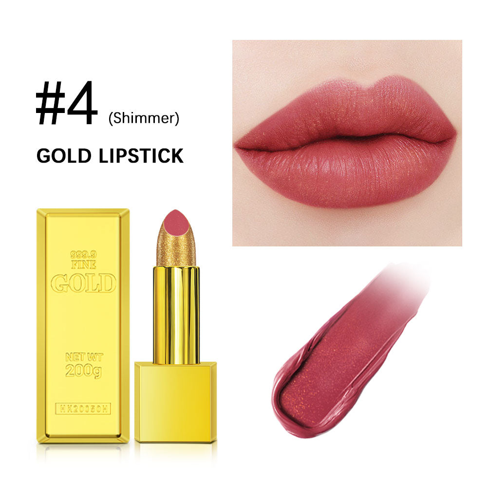 Glitter Gold Matte Lipstick Waterproof Long Lasting Diamonds Lipstick Non-stick Cup Pearl Red Pink Lip Tint Lips Makeup Cosmetic