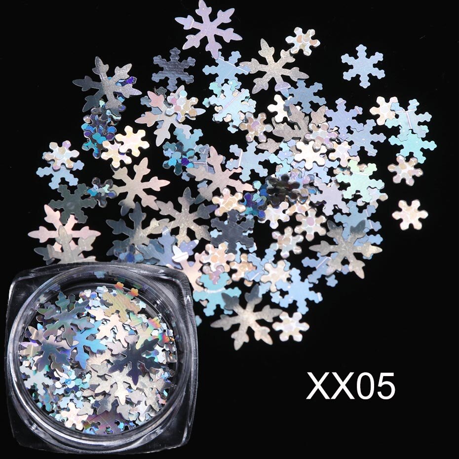 1 Box Holographic Xmas Snowflakes Nail Sequins Flakes 3D Nail Art Glitter Laser AB Silver Paillette Manicure Decorations SADX/XX