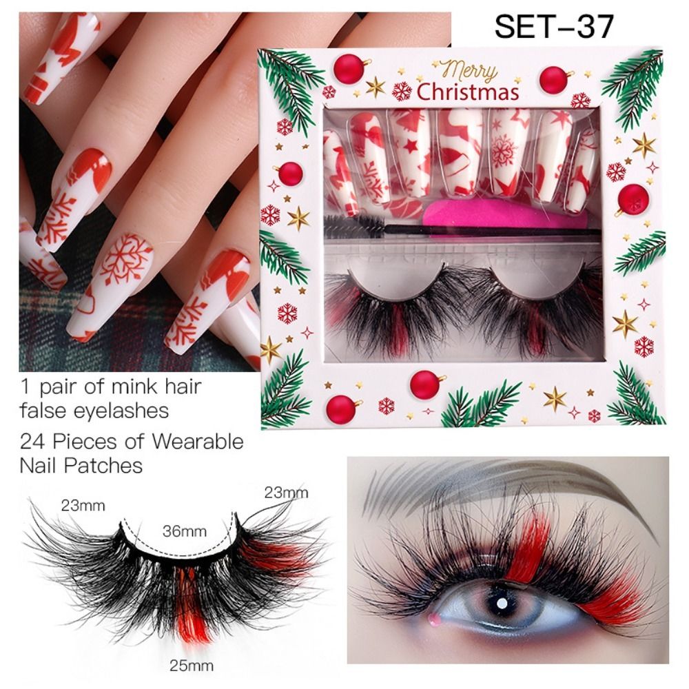 Extension Toools Colorful Fluffy Full Cover Press on Nails Christmas 3D Mink Hair False Eyelashes Nail Eyelashes Kit