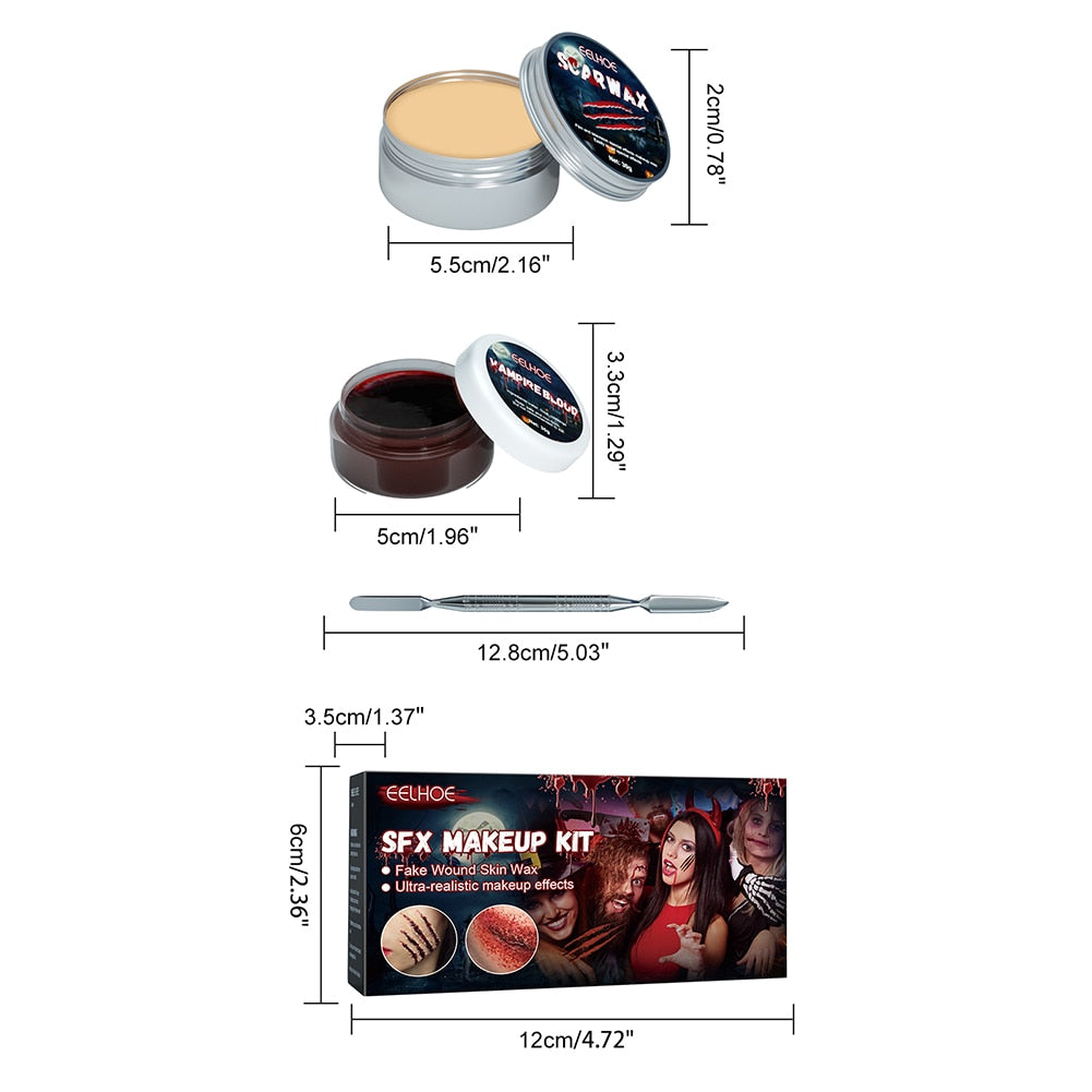 Special Effect Cosmetics with Fake Blood Gel SFX Makeup Kit with Double-Ended Scraper Simulation Skin Wax for Fun Themed Parties
