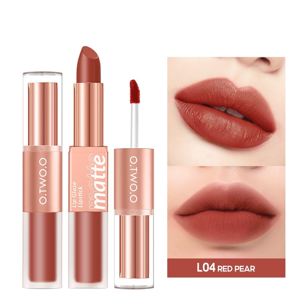 Lipstick 12 Colors Lip Gloss 2 in 1 Lip Tint Waterproof Long -lasting Moisture Red Lip Matte Lipstick Make-up for Women