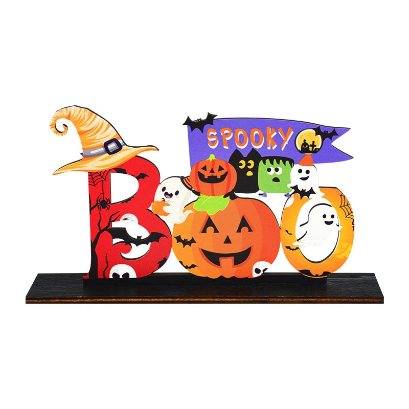 Halloween Wooden Ornaments Pumpkin Ghost Trick or Treat Pendants Halloween Party Decoration for Home Door Hanging Signs Kids Toy