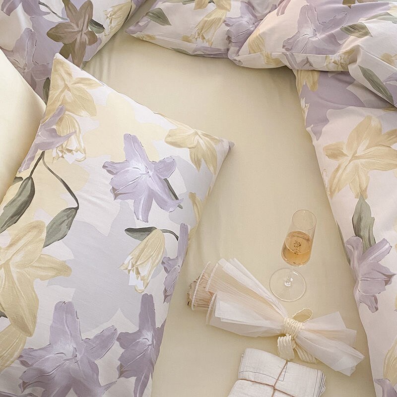 100% Cotton Lily Flower-covered Duvet Cover Single/Queen/King Size HomeTextile Bedsheet Quilt Cover Soft Luxury Bedding Set