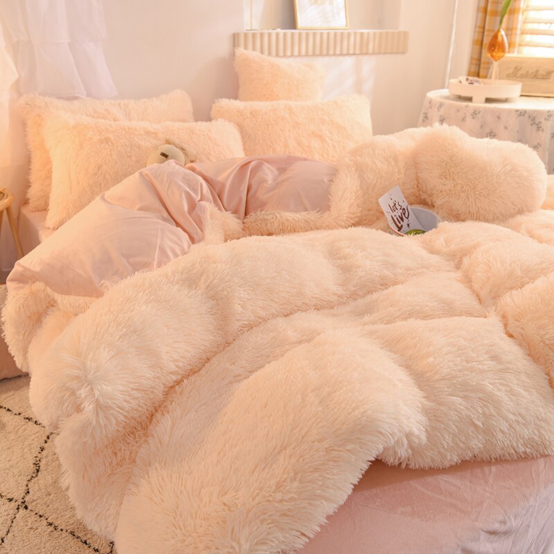 Nordic Winter Warm Bedding Set Luxury Thicken Mink Fleece Duvet Cover Bed Sheet and Pillowcases Quilt Cover Queen King Size Home