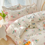 New Cartoon Foral Print Polyester Bedding Set Full Size Soft Thicken Duvet Cover Set with Flat Sheet Quilt Cover and Pillowcase