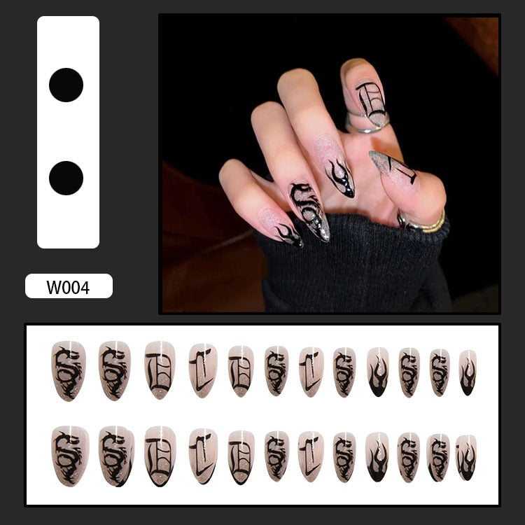 24pcs/Set Rose Coffin Fake Nails Black Piece Wearable Press On Nail Tips Artificial Full Cover Ballerina False Manicure Art