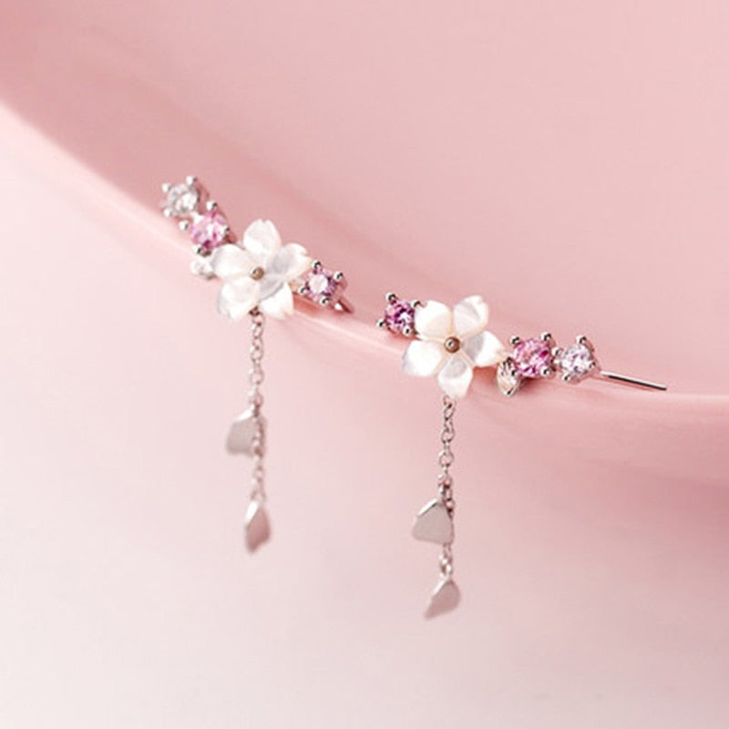 Korean Elegant Zircon Flower Stud Earrings for Women Girls Fashion Shell Small Flower Earring Boucle D'oreille Oorbellen Jewelry