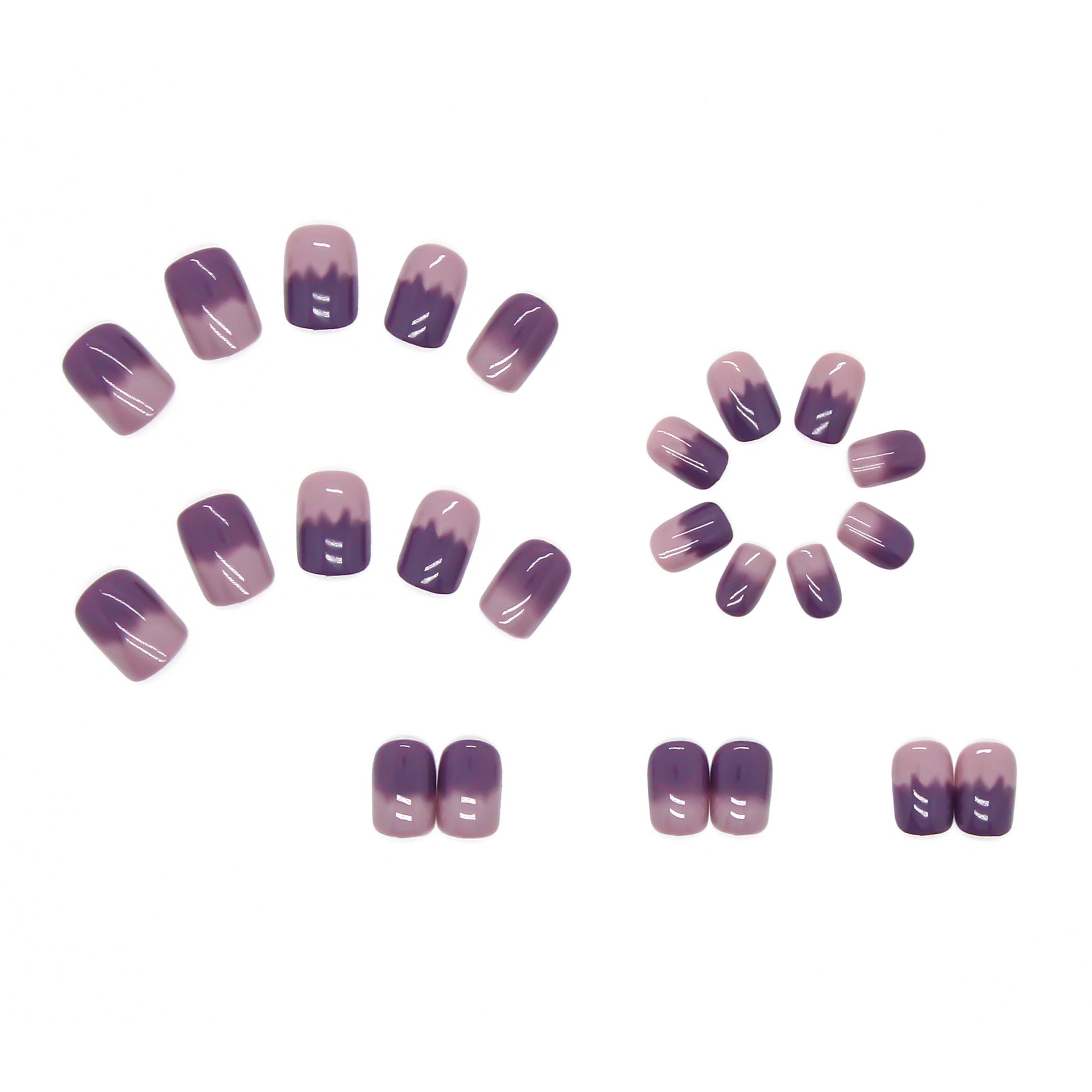 24Pcs/Set Short False Press on Nail Tip Purple Designs Detachable Reusable Fake Nails Stick-on Nail Art DIY Tips