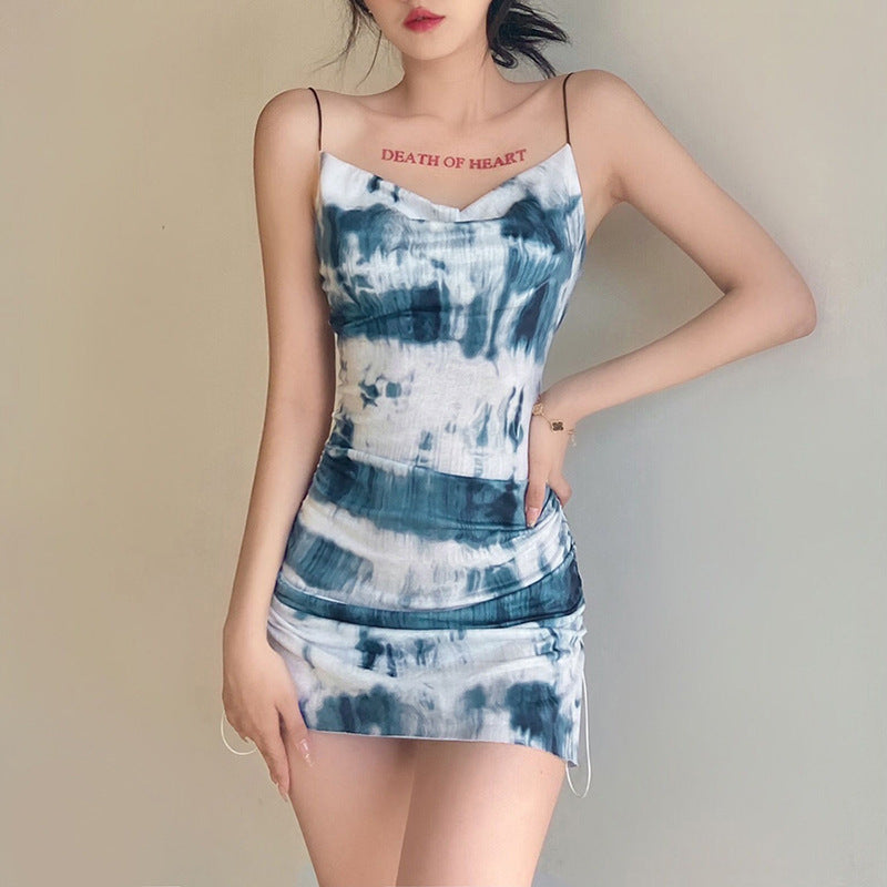 Tie Dyed Backless Boho Mini Dress