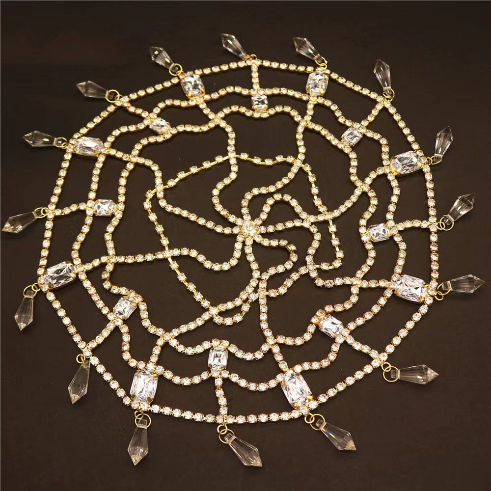 2021 Hollow Rhinestone Mesh Headpiece Wedding Head Chain Jewelry for Women Luxury Crystal Headband Head Cap Hat Hair Accessories