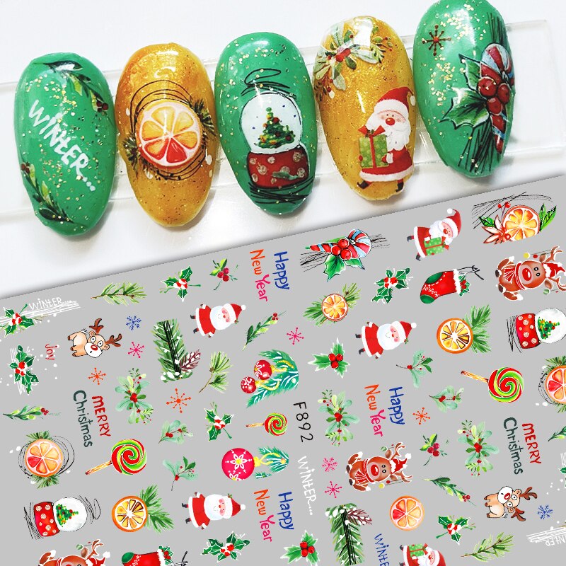 Merry Christmas Nail Art Sticker 3D Sliders Deer Santa Claus Decals New Year Nails Decorations Stickers For Manicure Accessories