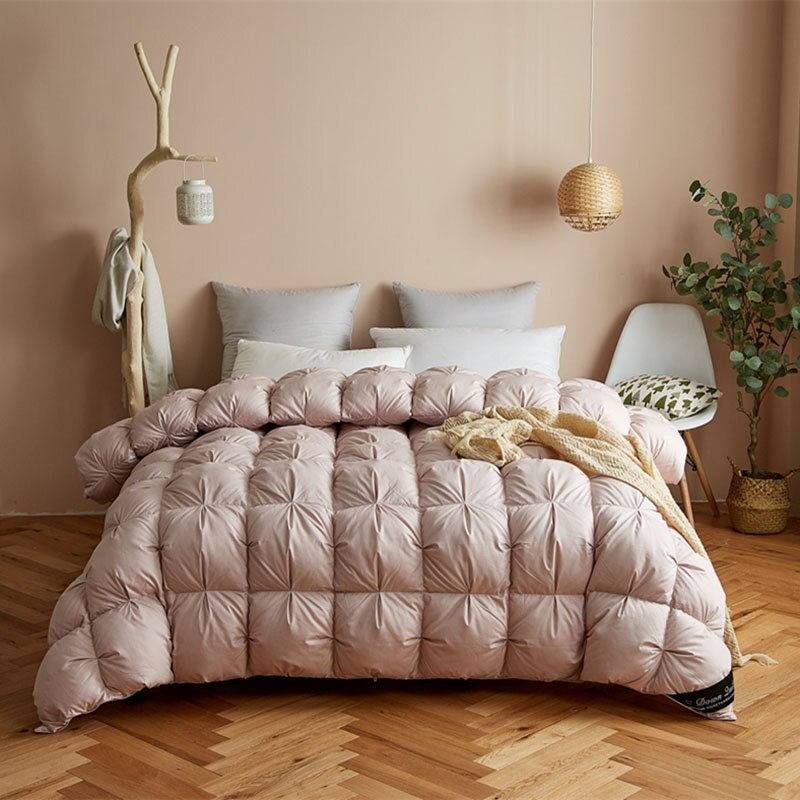 High Grade 100% White Goose Down Quilt Winter Warm Feather Duvet Queen King Cozy Lightweight 3D Bread Comforter Pinch Pleated