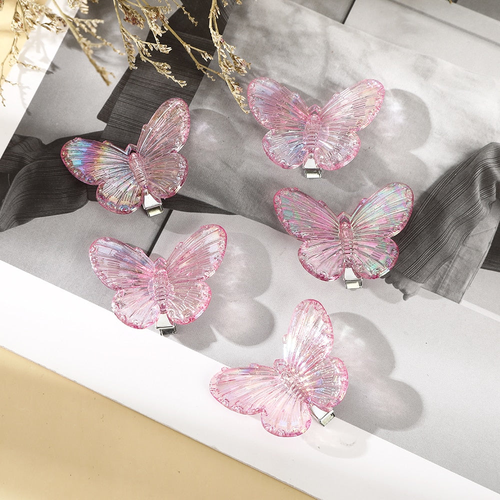 5pcs Girls Transparent Butterfly Pink Hairpin Children Fashion Heart-Shape Hair Clips Women Barrettes Headband Hair Accessories