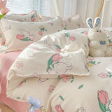 New Cartoon Foral Print Polyester Bedding Set Full Size Soft Thicken Duvet Cover Set with Flat Sheet Quilt Cover and Pillowcase