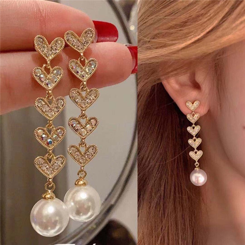 Fashion Love Peach Heart Shiny Full Rhinestone Drop Earrings For Women Simple Exquisite Butterfly Flower Earrings Party Jewelry