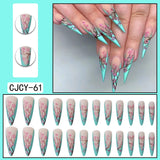 Tiffany Blue Retro Wintersweet Long Stiletto Nails Kit With Glue Chinese Design Flower French Fake False Plum Box Nail Tips 2022