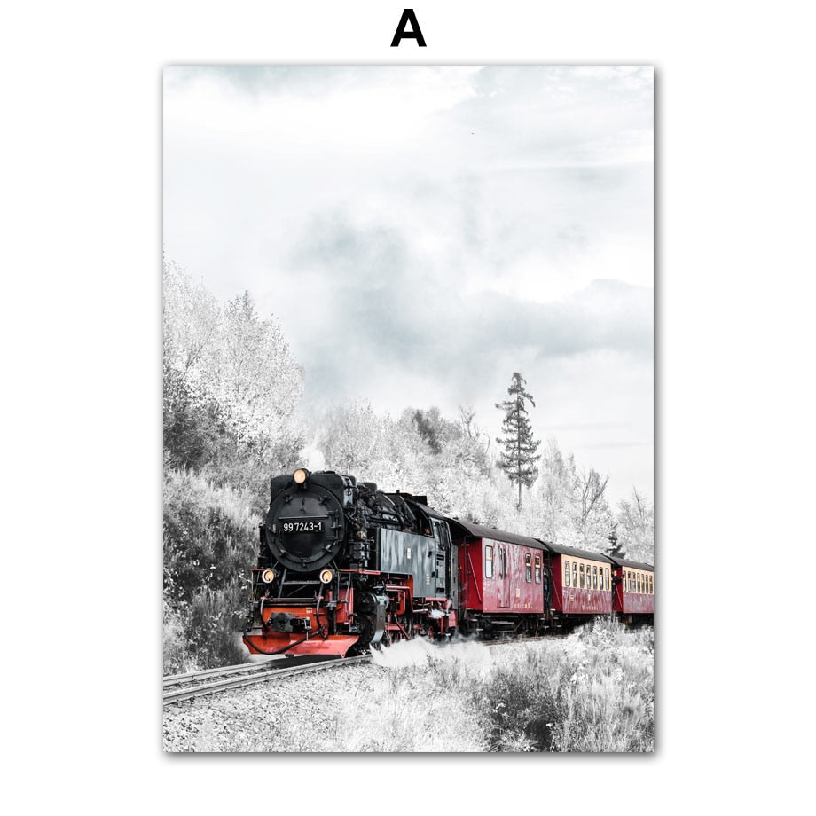 Wall Art Canvas Painting Christmas Tree Gift Red Train Deer Modern Living Room Decoration Posters And Prints Home Wall Pictures