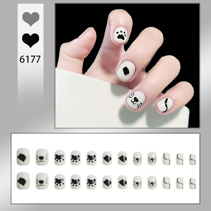 24Pcs/Box Sweet Short Round/Square Head False Nail Art Full Cover Detachable Artificial Fake Nails Ballerina Press on Nails Tips