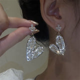 Fashion Love Peach Heart Shiny Full Rhinestone Drop Earrings For Women Simple Exquisite Butterfly Flower Earrings Party Jewelry