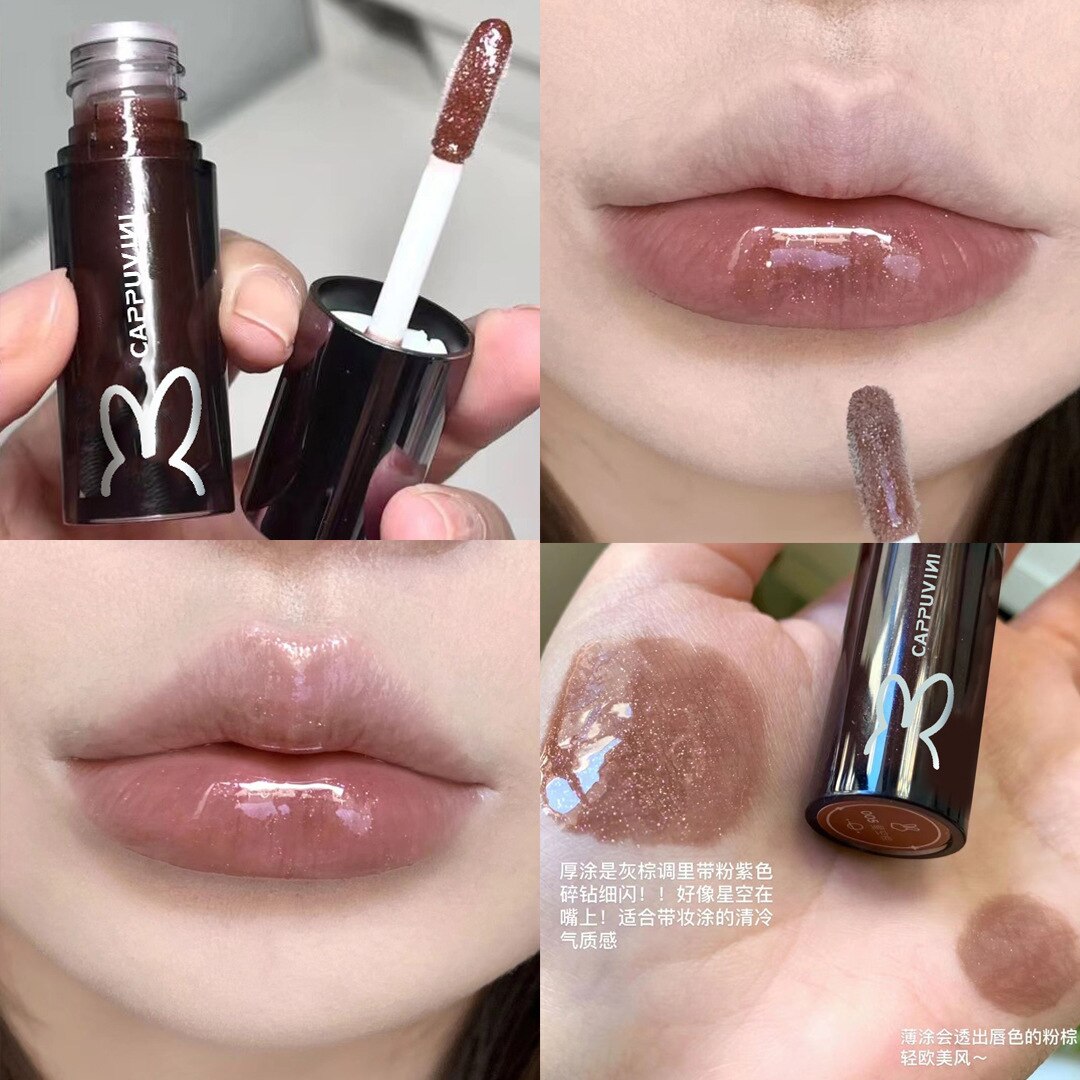 Black Tube Gloss Water-light Mirror Lip Glaze Glitter Lip Tint Lasting Cosmetics Lipstick Lighten Lip Wrinkle Moisturize Lip Oil
