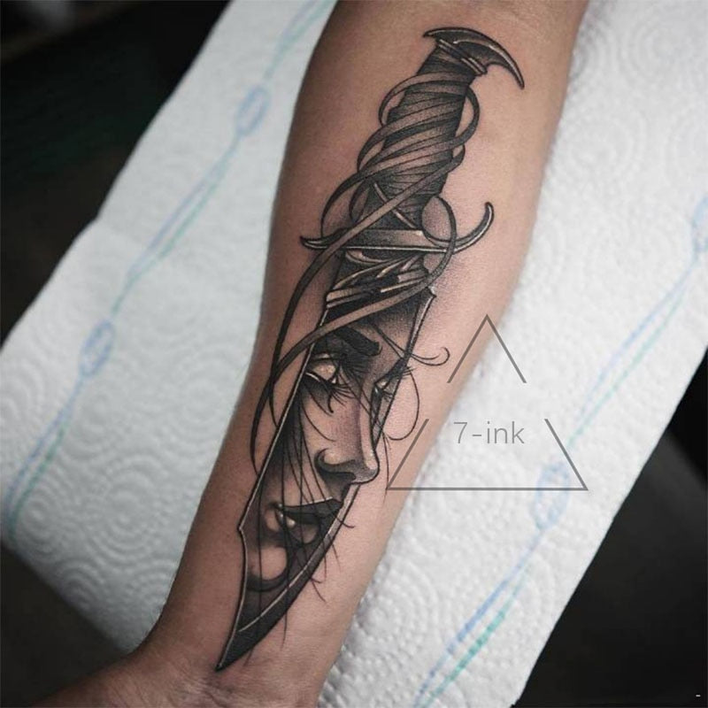 Waterproof Temporary Tattoo Sticker Hand Painted Cool Dark Skull Face Art Water Transfer Fake Tatoo Flash Tatto for Men Women