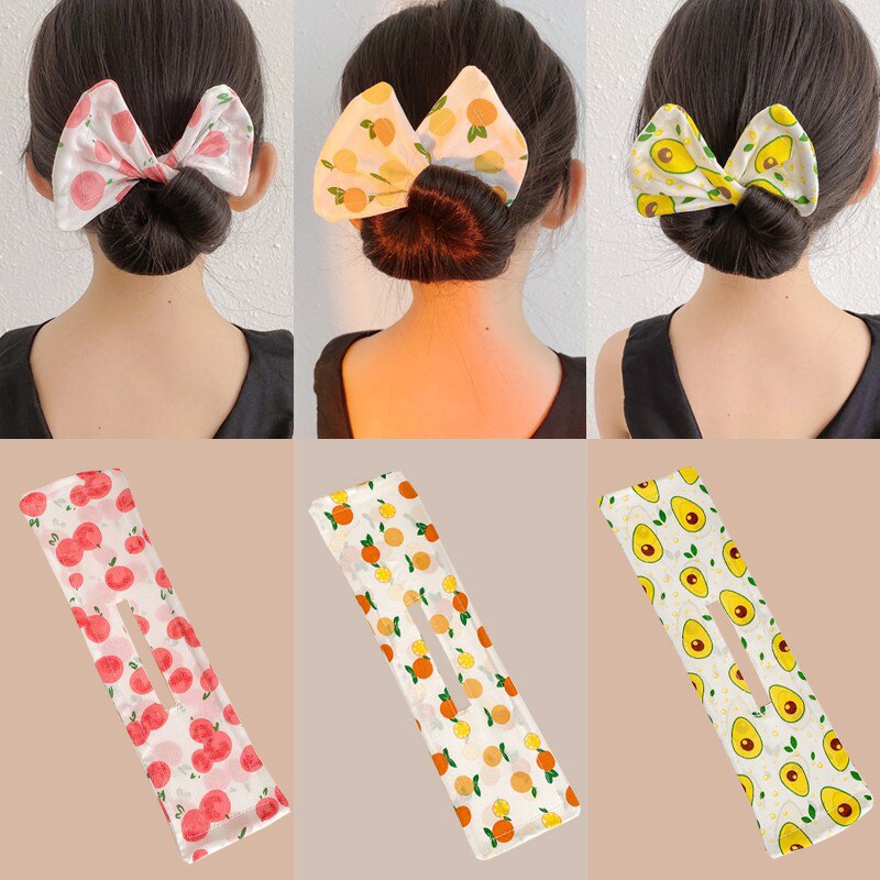 Girls Cute Magic Twist Hair Clip Bow Hair Curling Artifact Ball Ponytail Holder Headwear Kids Fruit Pattern Hair Accessories