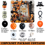 128Pcs DIY Orange Black Halloween Balloon Garland Arch Black Cat Bat Pumpkin Mummy Foil Balloons Halloween Boo Party Decorations