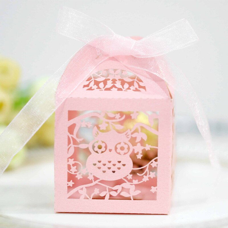 10/20pcs Candy Box Laser Cut Owl Sweets Candy Boxes Baby Shower Guests Gift Boxes Christening Baptism Kid Birthday Chocolate Box