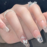 （Handmade Manicures）10 PCS Handmade Fake Nails Nude Reflective Flash Butterfly Finished Temperament Long Autumn And Winter