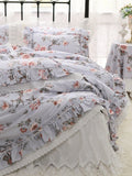 New French Countryside Garden Flowers and Birds bedding set Cotton ruffle lace duvet cover bed sheet set Bedding Sets for queen