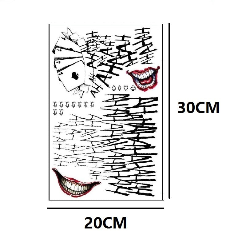 The Joker Temporary Tattoo Stickers Halloween Crazy Harley Big Mouth Fake Tattoo Sticker For Cool Man And Woman