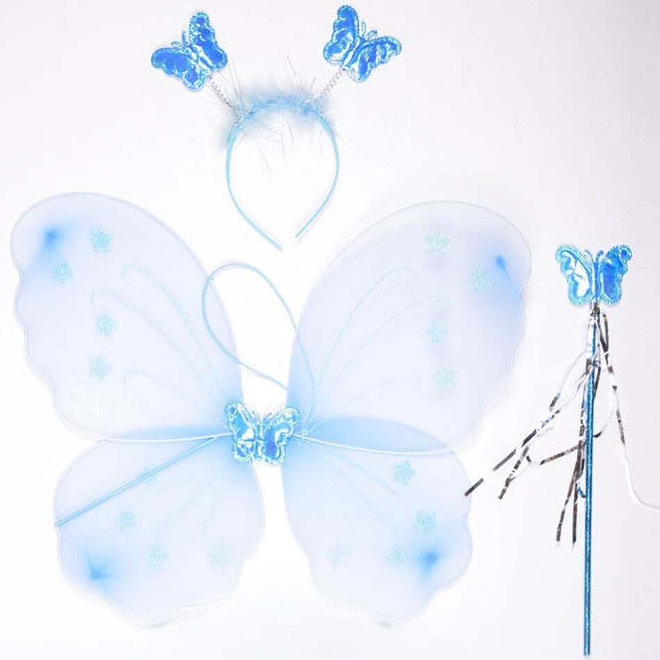Children Party Accessories Princess Costume Kids Butterfly Wings Wand Headband Candy Color Photography Props Girl Birthday Gift